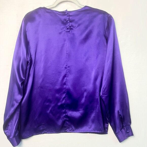 VTG The Limited y2k Purple Silk High Neck Button Back Blouse Long Sleeve Medium - Picture 4 of 8
